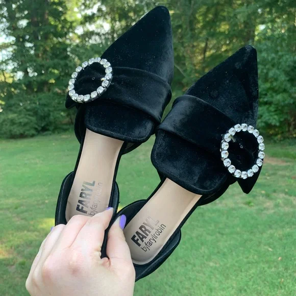 Velvet Pointed Rhinestone Ring Slip-On Loafers - Picture 9 of 16
